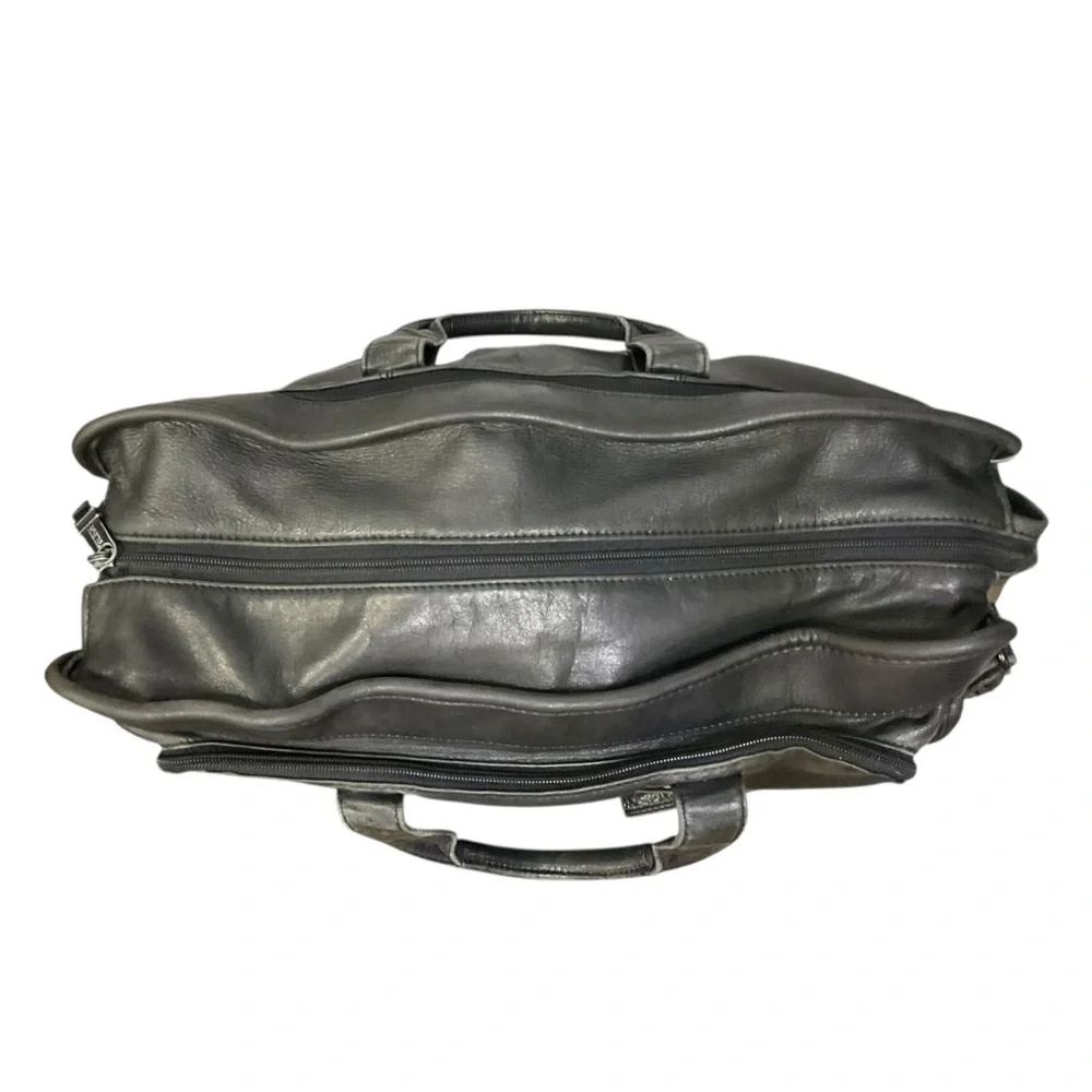 🧳 TUMI Leather Expandable Laptop Briefcase — Black Executive Business Bag 15–16”